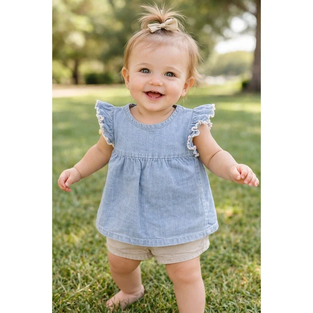 Shirt 12 months Carters girls blue denim sleeveless baby